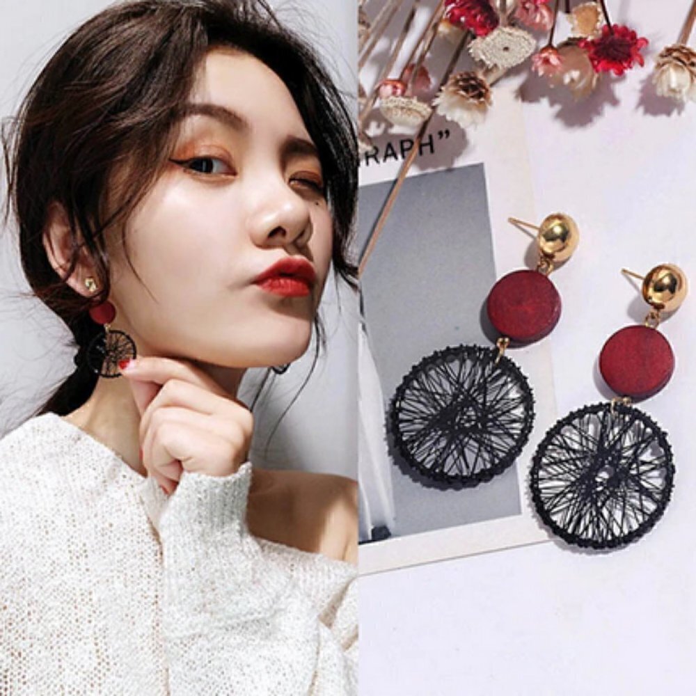 Boho unique Hollow-out wood earrings jewelry …